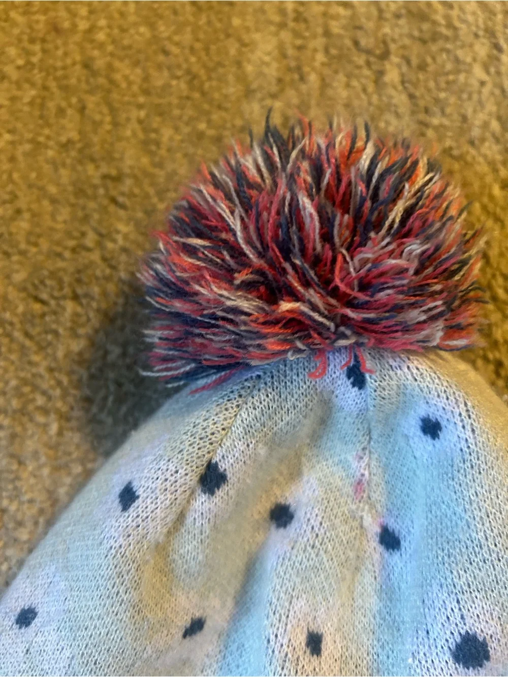The North Face Light Blue Knit Kids Pom Beanie with Pink Trim